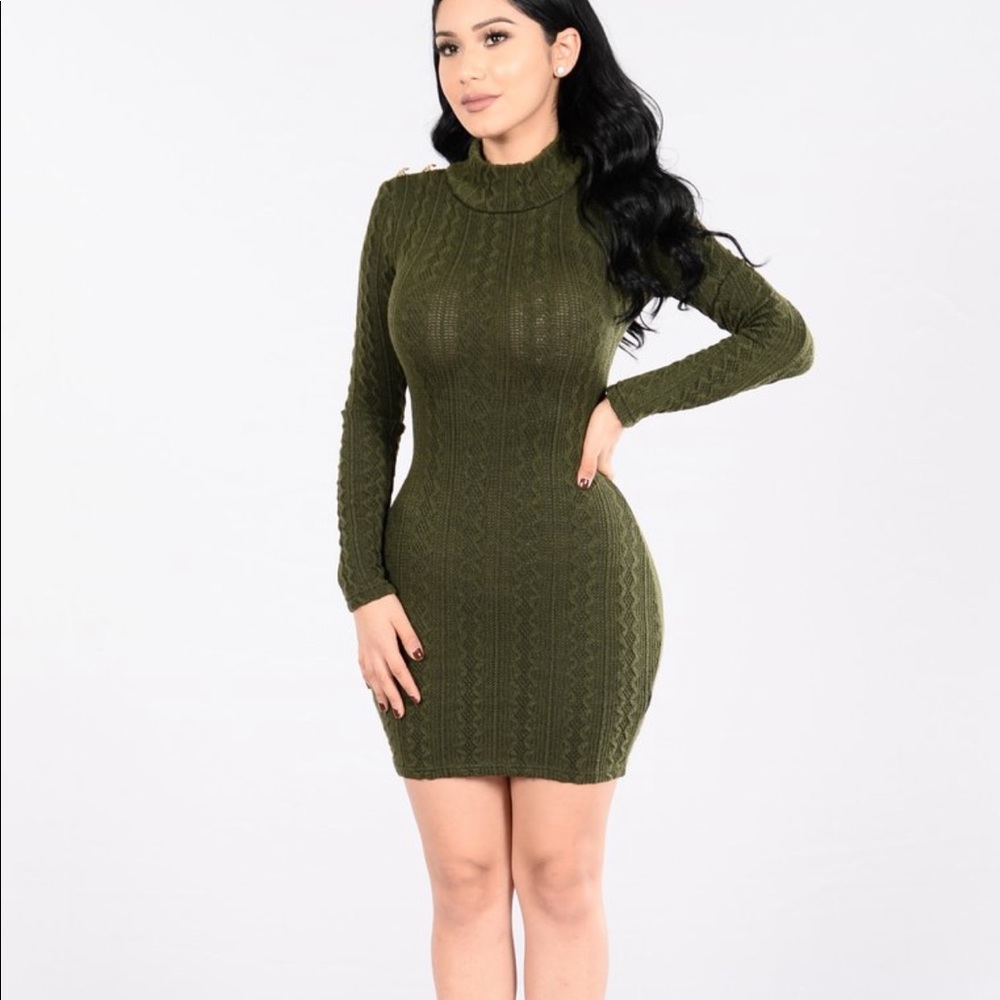 Olive turtleneck dress